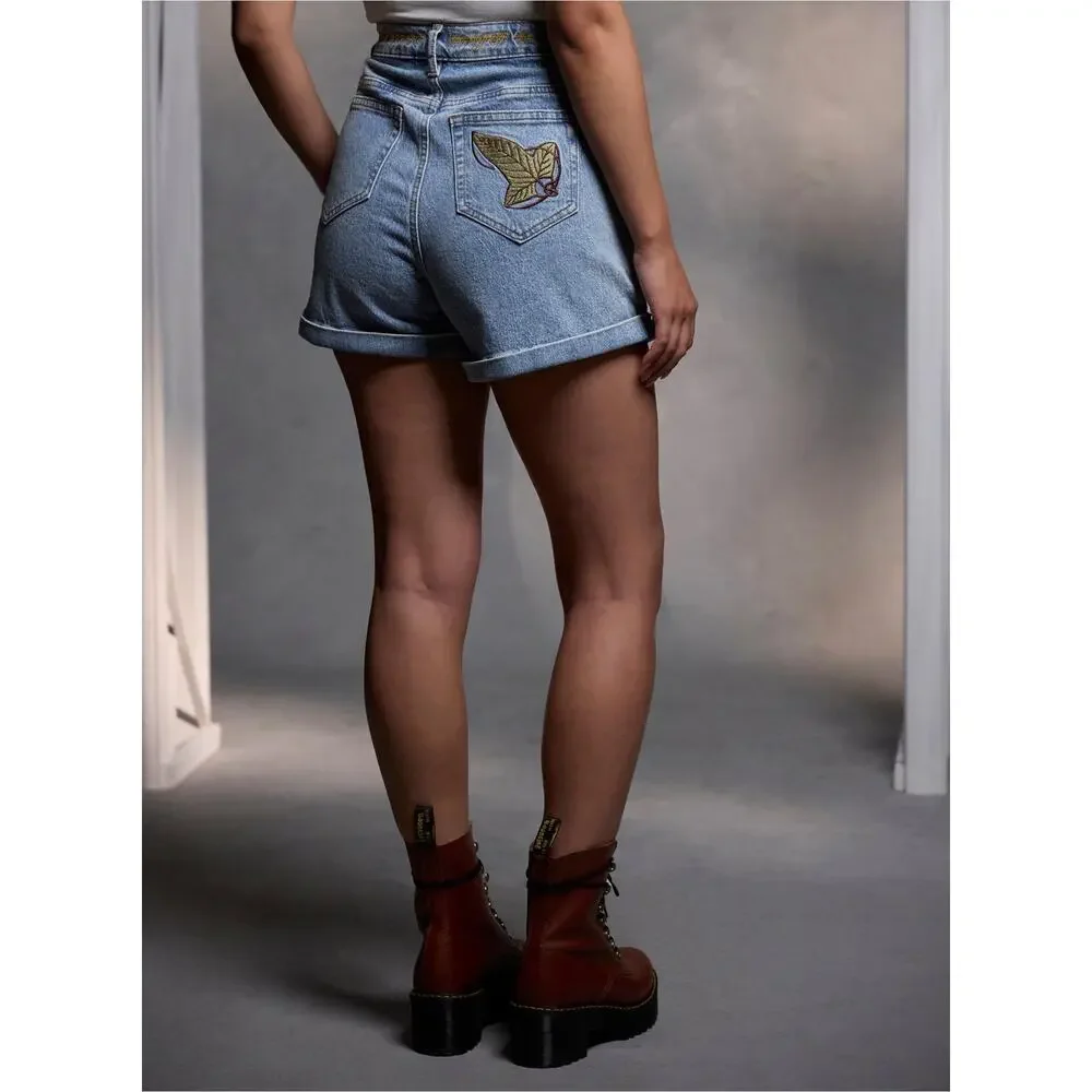 Lord Of The Rings Floral Embroidered Mom Denim Short Cottage Fairy Goblin Size 9